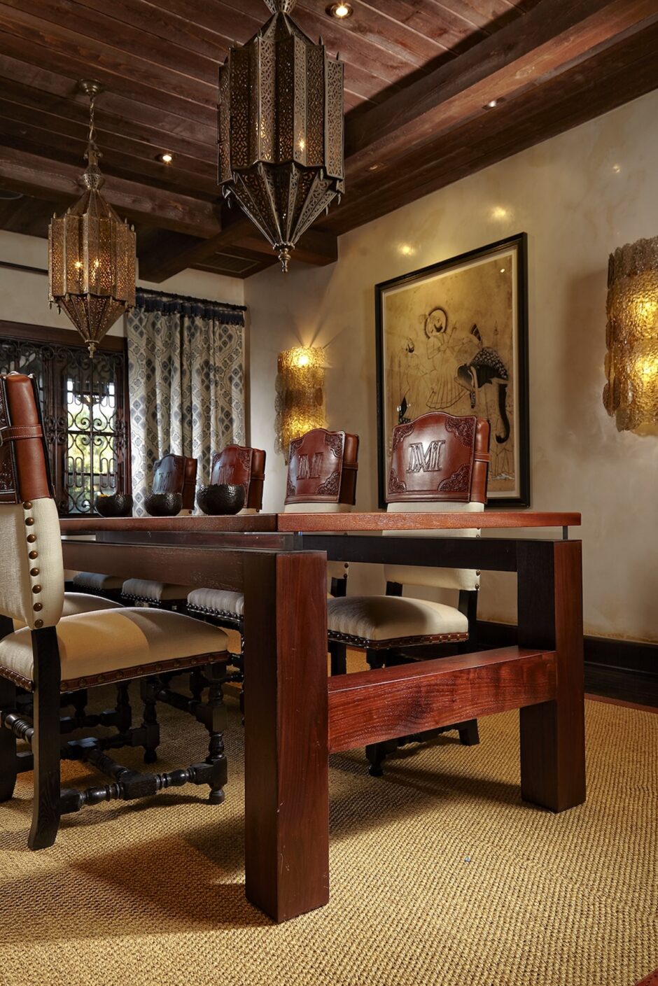 Large Wood Dining Table Art And Chandeliers